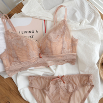 French half cup without steel ring underwear womens button cotton inner soft cotton bra small chest gathered up to the bra set