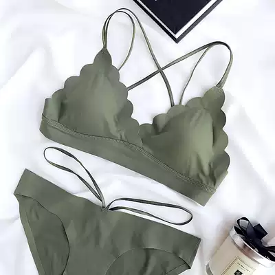Petal side light surface non-marking ultra-thin underwear one piece cross beautiful back thin shoulder strap beautiful back non-rim underwear set