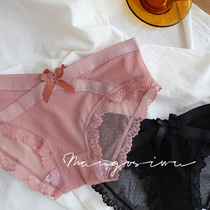Exquisite double-sided bow deep V cross type sexy low-waisted mesh underwear womens dark striped lace lace 1770