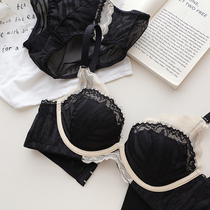 Small pure desire retro black splicing lace lace small breasted with underwear sexy small hollowed-out girl bra suit