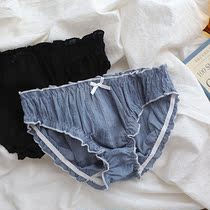 Wrinkle cloth Japanese sweet candy color cute wrinkle little cute bow low waist girl underwear B889#