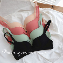 Thin underwear no trace no steel ring comfortable solid color glossy small chest gathered Japanese students girl bra set