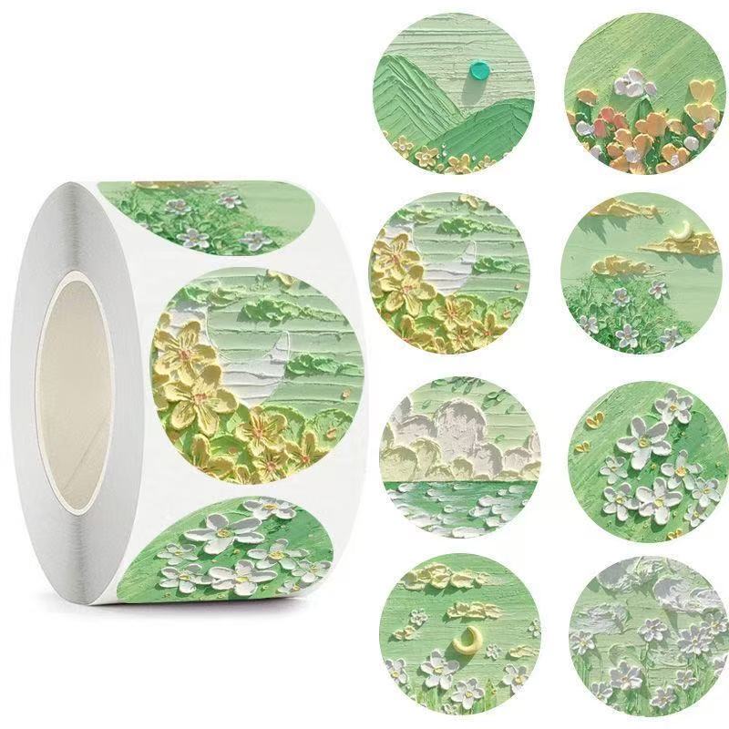 Fresh Oil Painting Flower Roll Stickers, Reward Stickers, Decorative Phone Case Sealing Stickers, Journal Tape