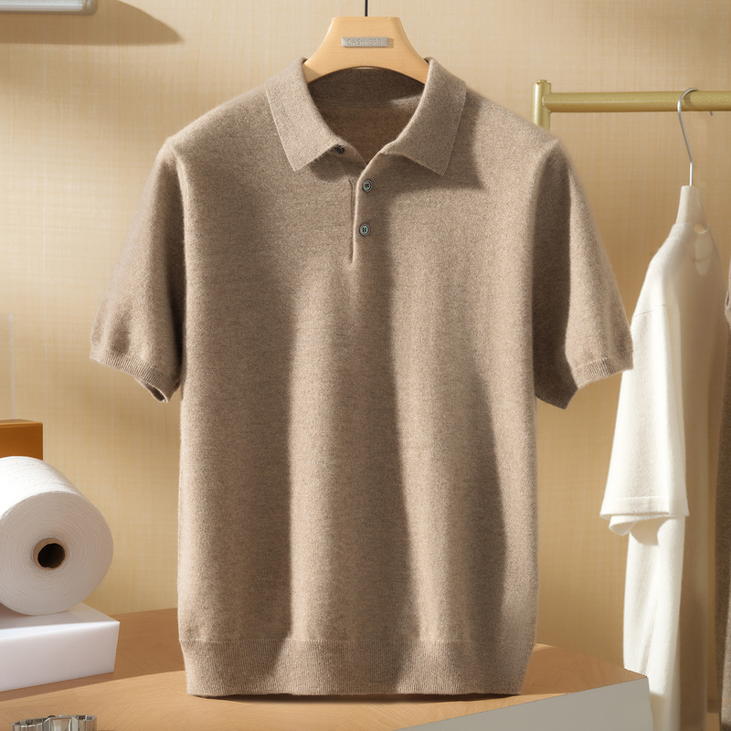 Polo Collar 100% Pure Cashmere Sweater Short-Sleeve T-Shirt Men's Spring and Autumn Short Pullover Half-Sleeve Knitwear Loose Fit