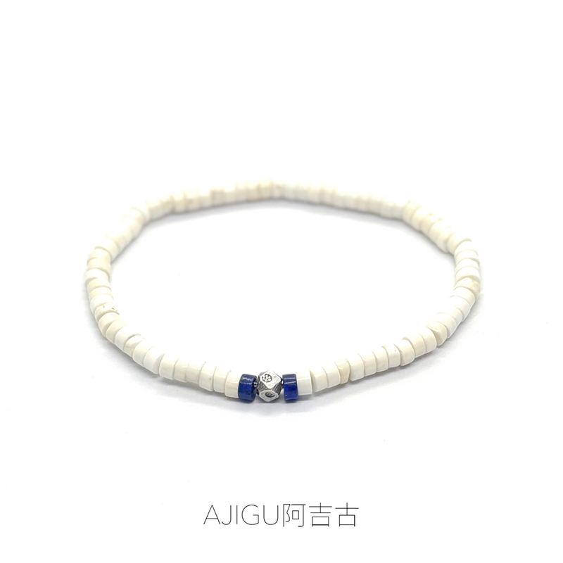 Ajigu 925 Silver Bead Natural White Turquoise Bracelet for Women, Niche Design, Stackable Bracelet for Men