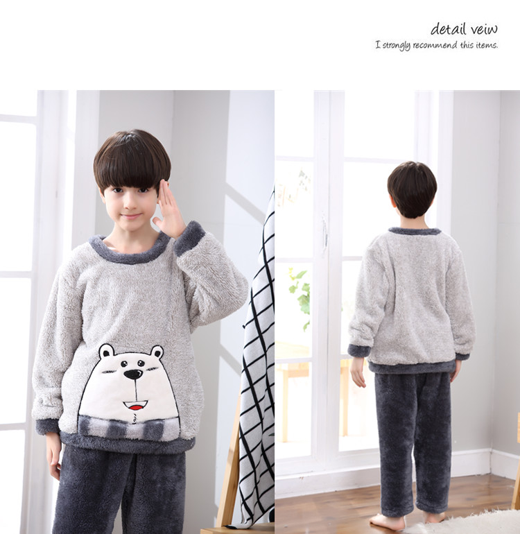 Đồ ngủ bé trai mùa thu flannel dài tay cho bé trai 10 bé lớn 12 mùa thu và mùa đông dày 15 tuổi đồ lót nam