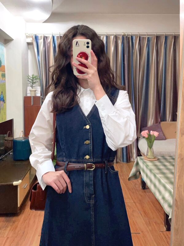 Vintage Washed Denim Vest Dress for Women, Autumn and Winter Korean Style Sleeveless Waist-Cinching Slimming Suspender Dress, Elegant Long Dress Vintage Washed Denim Vest Dress for Women, Autumn and Winter Korean Style Sleeveless Waist-Cinching Slimming Suspender Dress, Elegant Long Dress