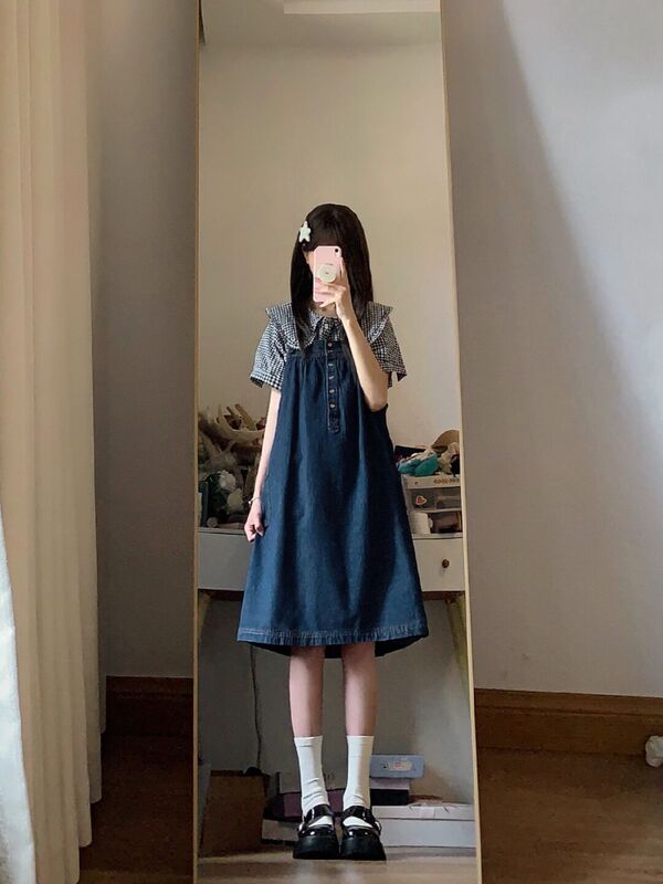 Retro Denim Suspender Skirt for Women, New Summer Style, Sweet and Slimming, Stunning Suspender Dress, A-Line Short Skirt