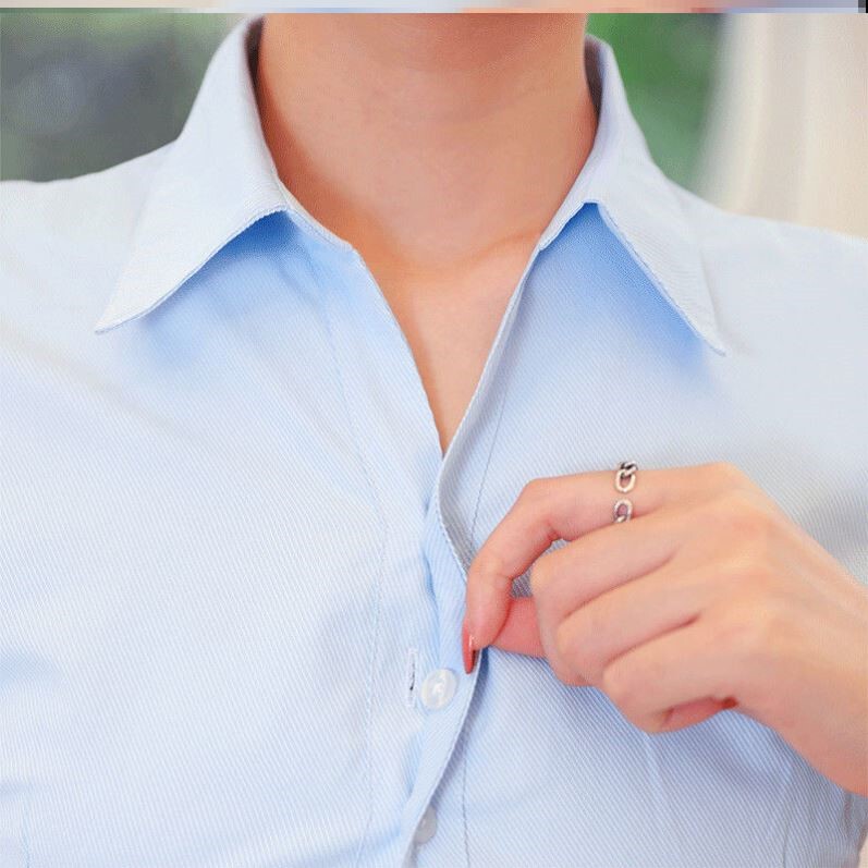 Workplace Anti-Exposure Light Blue Shirt, Professional Attire, Formal Fit, Striped, Versatile for Commuting, V-Neck Shirt, Work Uniform Workplace Anti-Exposure Light Blue Shirt, Professional Attire, Formal Fit, Striped, Versatile for Commuting, V-Neck Shirt, Work Uniform