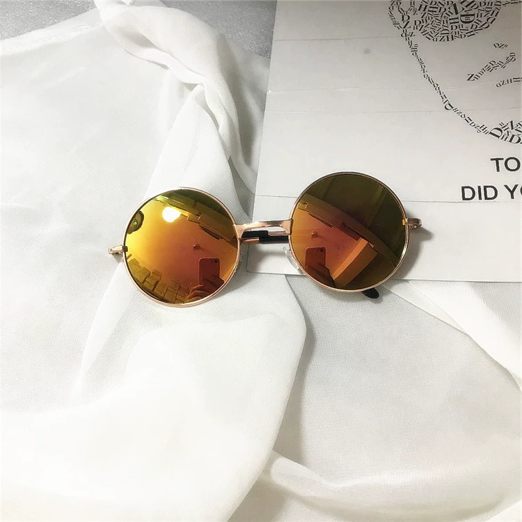 Kính râm tròn retro gương kim loại nam nữ kính râm mô hình cha mẹ con nhỏ khung tròn đám cưới phù rể đạo cụ