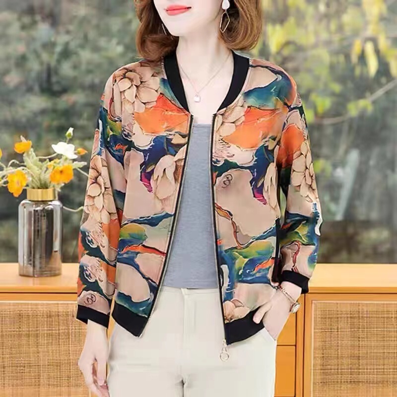 Mother's Spring and Summer Short Jacket, Stylish and Trendy Zip-Up Cardigan, Thin Baseball Jacket, Women's Sun Protection Clothing Mother's Spring and Summer Short Jacket, Stylish and Trendy Zip-Up Cardigan, Thin Baseball Jacket, Women's Sun Protection Clothing