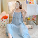 Anti-bump suspender cotton silk nightgown for women summer thin dress pajamas home clothes MM students solid color cotton silk skirt