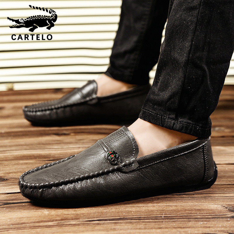 Crocodile bean-bean shoes Men's shoes Summer breathable 2022 New Foot Pedal Casual Leather Shoes Men Genuine Leather Tide Shoes