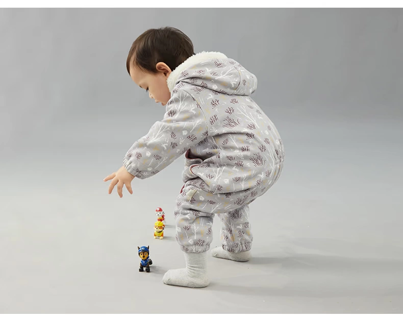 Cotton Church mùa thu và mùa đông cho người mẫu cộng với nhung jumpsuit dày cho bé