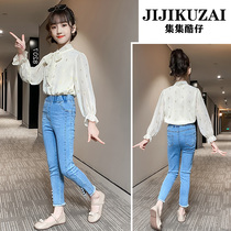 Girls  spring shirt two-piece suit Middle and large virgin girl childrens foreign style net red 6 spring and autumn 7 clothes 8 tide 9 years old 10