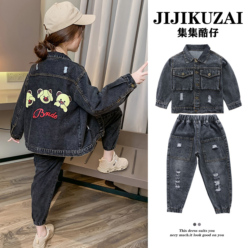 Girls' spring denim two-piece suit girls middle-aged and older children's foreign style 4 net red 5 spring and autumn 8 tide 9 clothes 10 years old