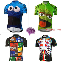 Summer mens and womens mountain road bicycle clothing short-sleeved color chocolate cartoon riding clothes top breathable