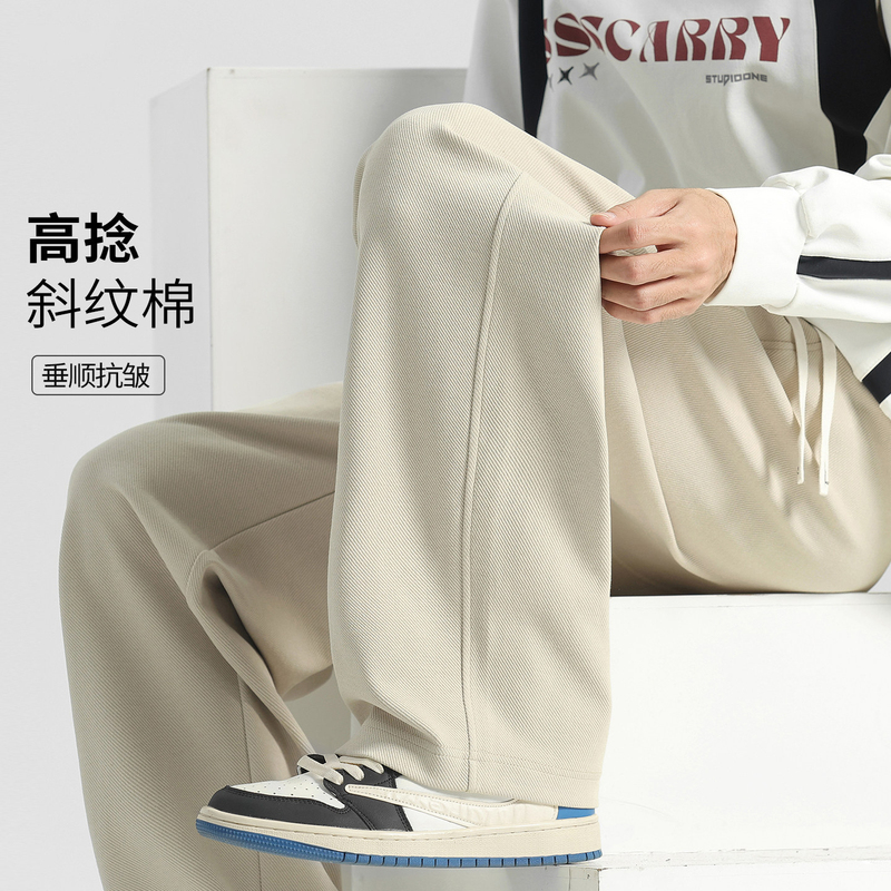 European Style Spring and Autumn Drapey Pants for Men, Wide-Leg Casual Trousers, Spring Straight-Leg Pants, Wrinkle-Resistant Men's Sports Sweatpants