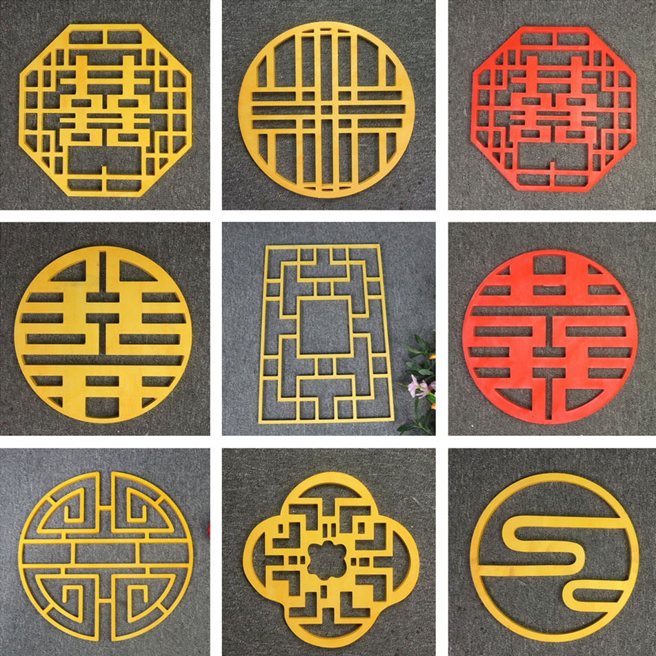 New Chinese Wedding Props Wooden Double Delight Suspended Ceiling Pendant Hotel Suspended Ceiling Decoration Wedding Celebration Stage Background Decoration