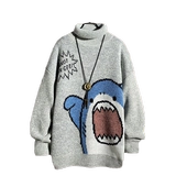 Зимняя японская мультяшная акула, брендовый трикотажный свитер для влюбленных, оверсайз, в корейском стиле, увеличенная толщина