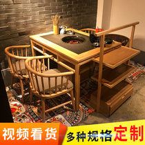 Solid Wood marble hot pot table induction cooker integrated barbecue skewers smokeless hot pot dining table and chair combination commercial