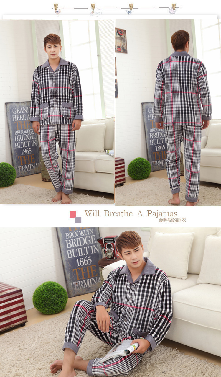 Đồ ngủ cực lớn cho nam dày cộng với nhung nhung nhung mùa thu và mùa đông mẫu flannel nam mùa đông tăng kích thước lớn cộng với phân bón lỏng lẻo bộ mặc nhà thu đông cho nam