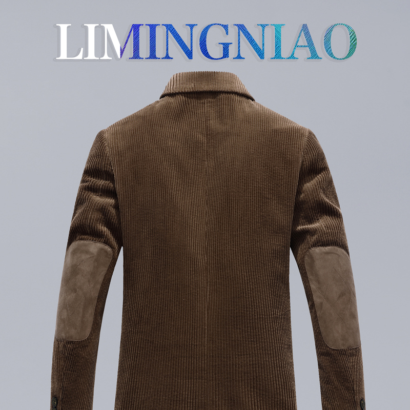 Brand Spring and Autumn High-End Pure Cotton Corduroy Suit for Men, Business Casual, Elbow Patch, Single-Breasted, Large Size, Loose Jacket