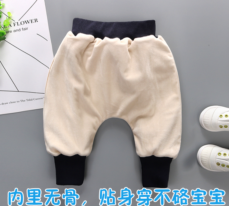 Mùa thu và mùa đông quần bé dày nam và nữ cộng với quần nhung lớn, quần harem mặc quần bé cotton đôi quần jean lót lông cho bé