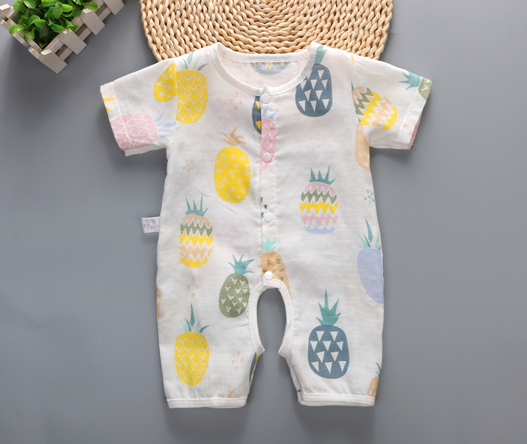 Mùa hè nam giới và phụ nữ bé ngắn tay jumpsuit bông gạc trẻ sơ sinh mở đập vỡ quần áo đồ ngủ haber 0-2 tuổi