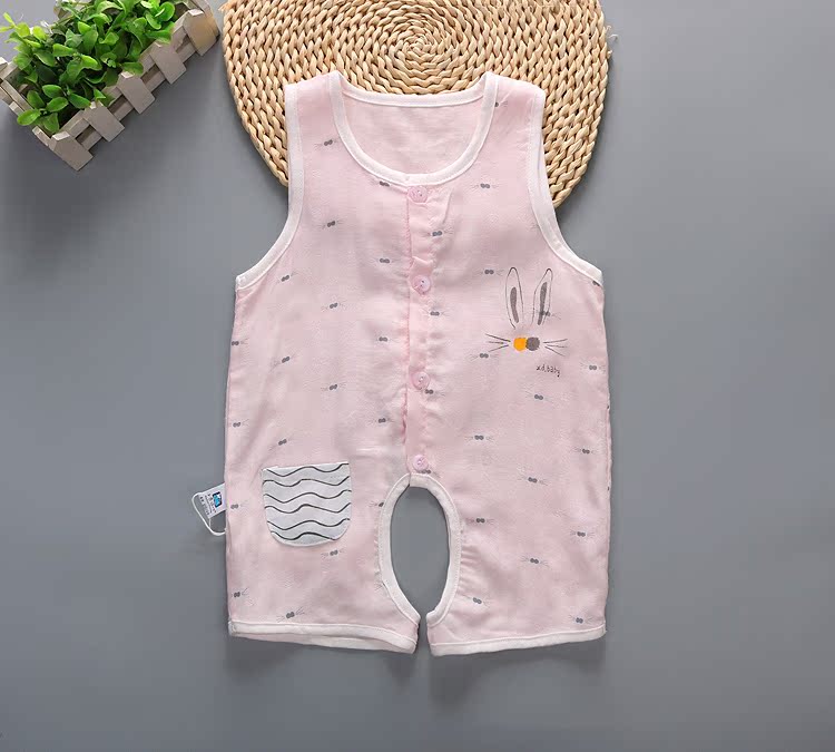 Mùa hè nam giới và phụ nữ bé ngắn tay jumpsuit gạc vest- phong cách bông bé 裆 裆 哈 quần áo 0-2 tuổi quần áo trẻ em 10 tuổi
