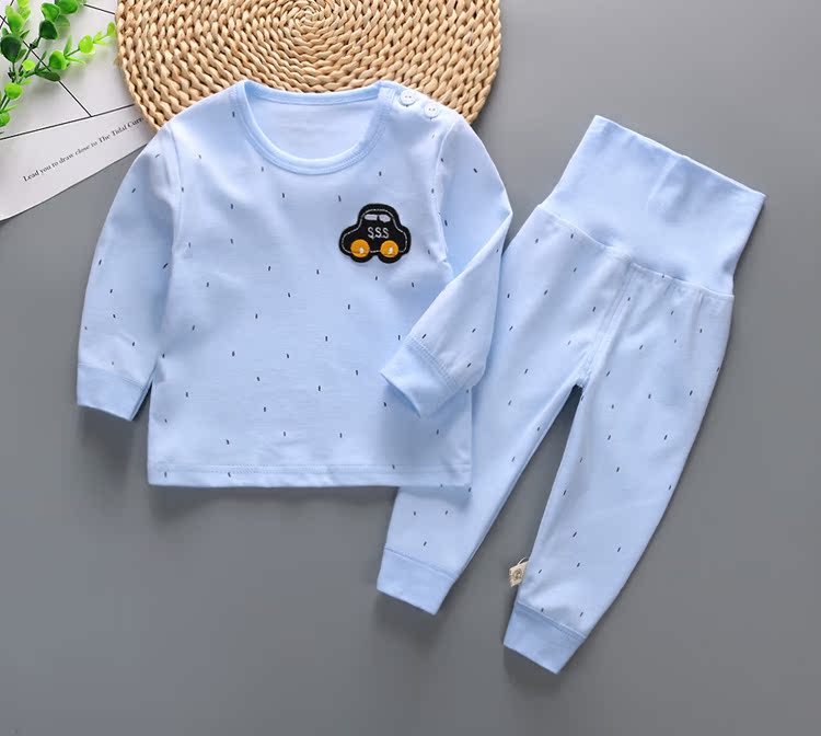 Mùa xuân và mùa thu cotton nam và nữ set đồ lót cho bé Quần eo cao Quần áo mùa thu đeo vai khóa kép sử dụng 裆 bảo vệ bụng 0-3 tuổi quần áo trẻ em nam