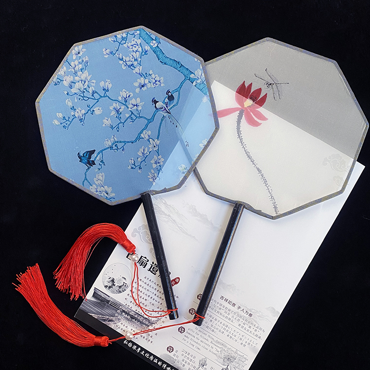 Octagonal ancient wind translucent silk group fan palace fan round hanfu double face dance female-style small fan classical female