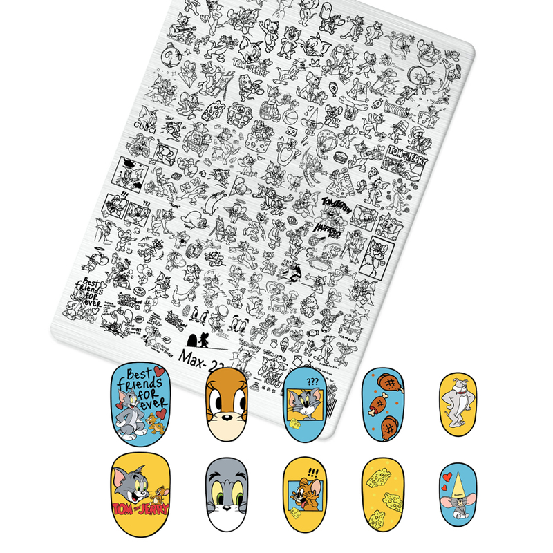 Popular Nail Art Stamping Plate with Cat and Mouse, Flower, Snake, and Plaid Patterns Nail Transfer Template Nail Art Tools