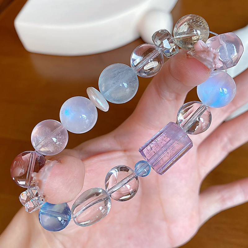 7A Grade High-Quality Multi-Precious Crystal Bracelet with Aquamarine, White Crystal, Yellow Crystal, Pink Crystal, Amethyst, and Green Crystal