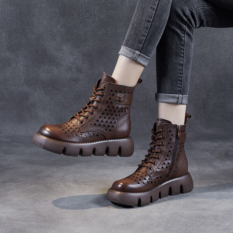 Martin boots women's summer thin section 2022 new boots design niche leather hollowed-out cool boots hole short boots