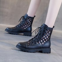 夏天网靴镂空马丁靴女夏季薄款透气2021新款凉靴真皮网红春秋短靴