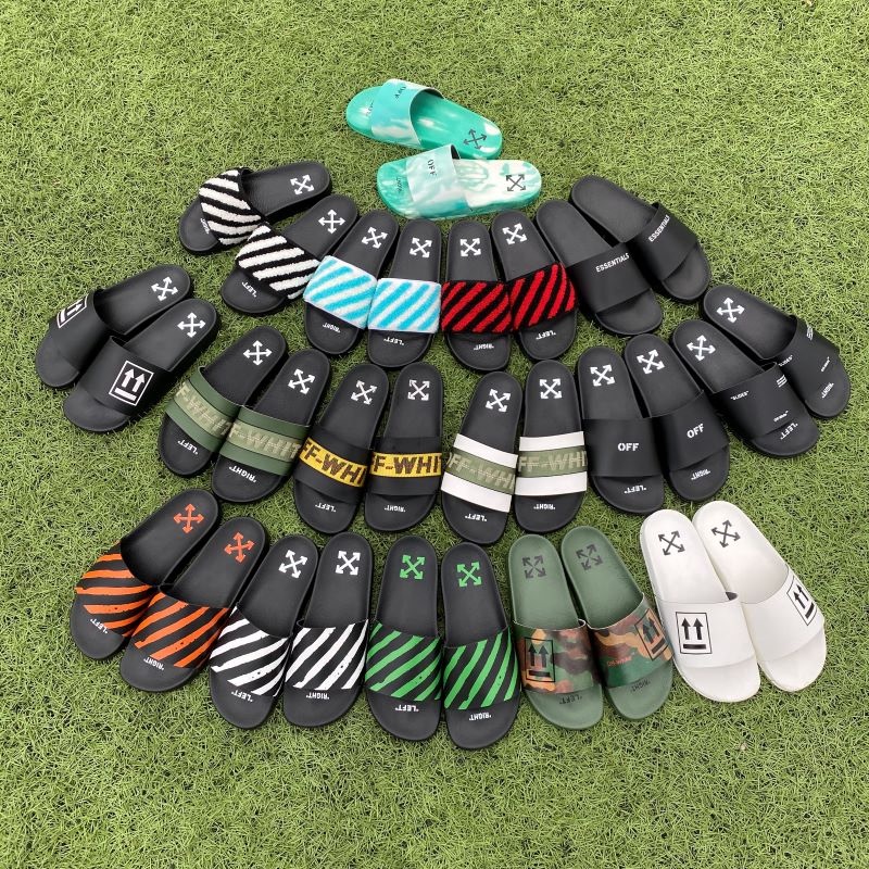 Summer Bathing Off-Green Letter Strap Casual Slippers Ow Beach Sandals Summer Shoes Slip-On Unisex Trendy