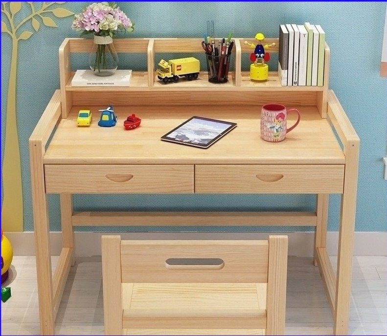 Wooden Homework Desk Kid Elementary School Solid Wood Children Study Table Suit Little Kids Desk Girl Boy