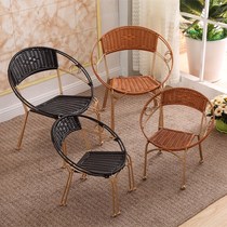 Small rattan chair back chair Rattan woven iron stool single adult home outdoor tea table and chair tea table and chair combination