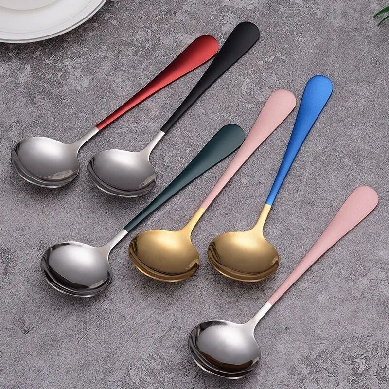 Stainless steel spoon round head spoon deepening spoon spoon drinking soup spoon small spoon household long handle rice spoon commercial spoon