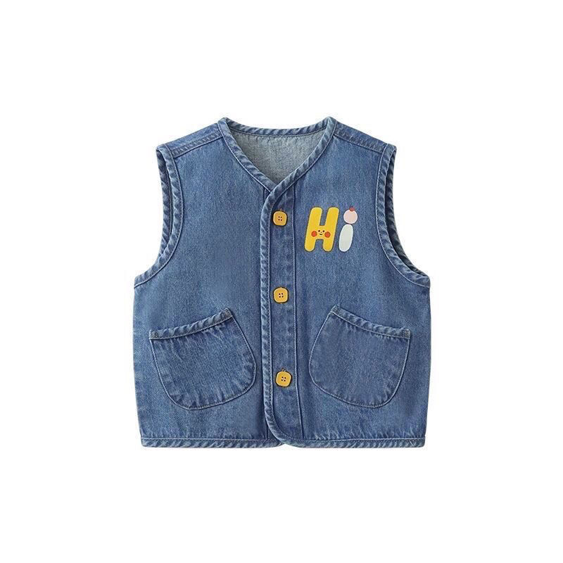 Children's Vest Spring and Autumn 2023 New Style Boys and Girls Stylish Denim Vest Outerwear Baby Sleeveless Jacket