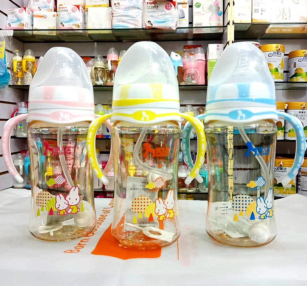 Child's bottle 300 ML wide mouth double - color with straw tube PPSU bottle