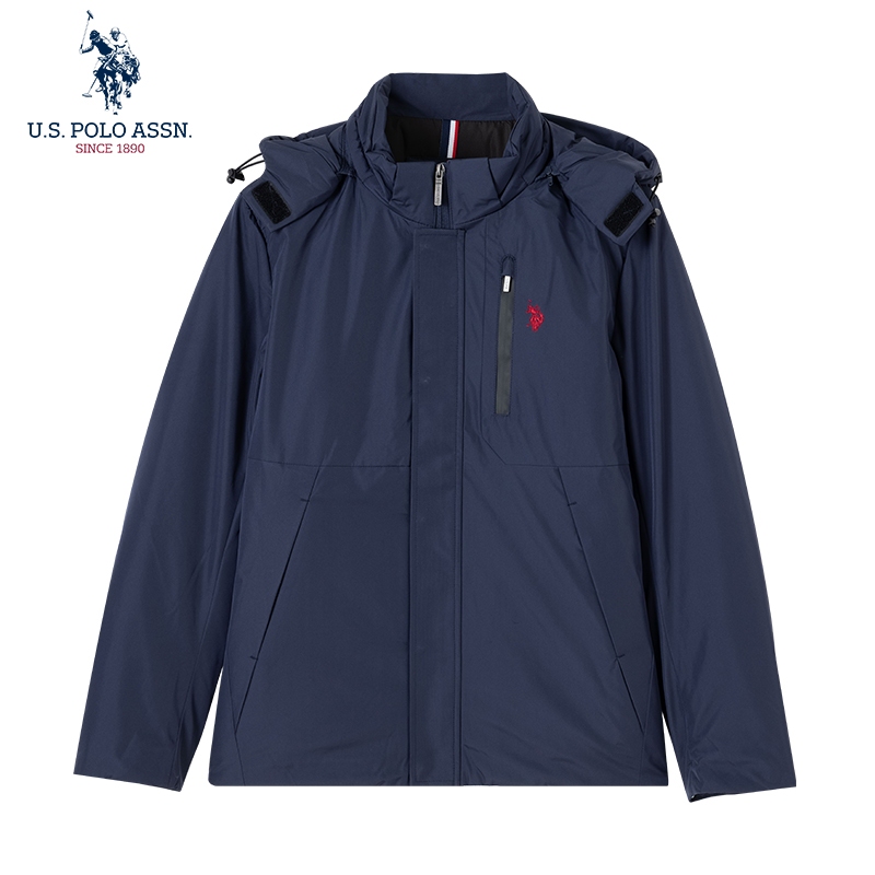 Uspoloassn American Polo Association Winter Men's Mid-Length down Jacket Warm White Duck down Hooded Jacket
