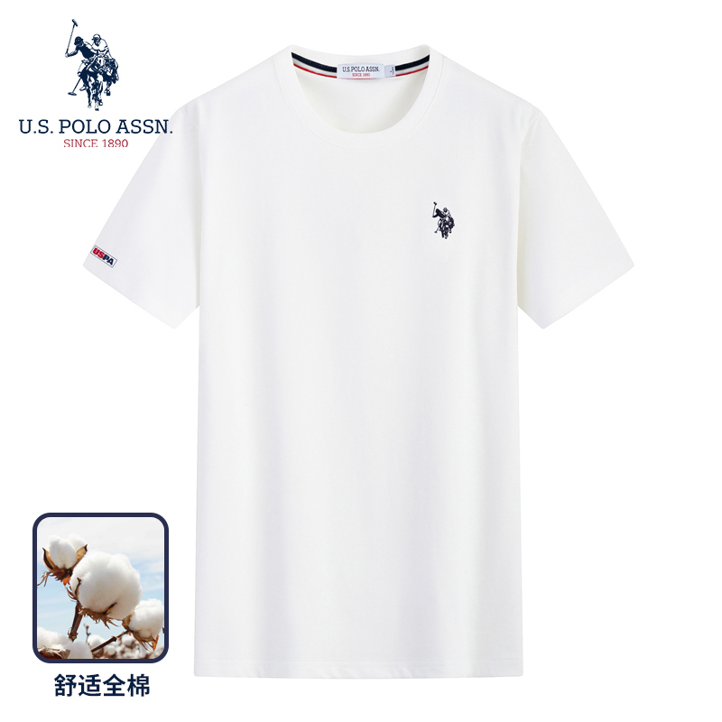 Uspoloassn United States Polo Assn. Summer Crew Neck T-Shirt Men's Short-Sleeved Pure Cotton Breathable Half-Sleeved T-Shirt