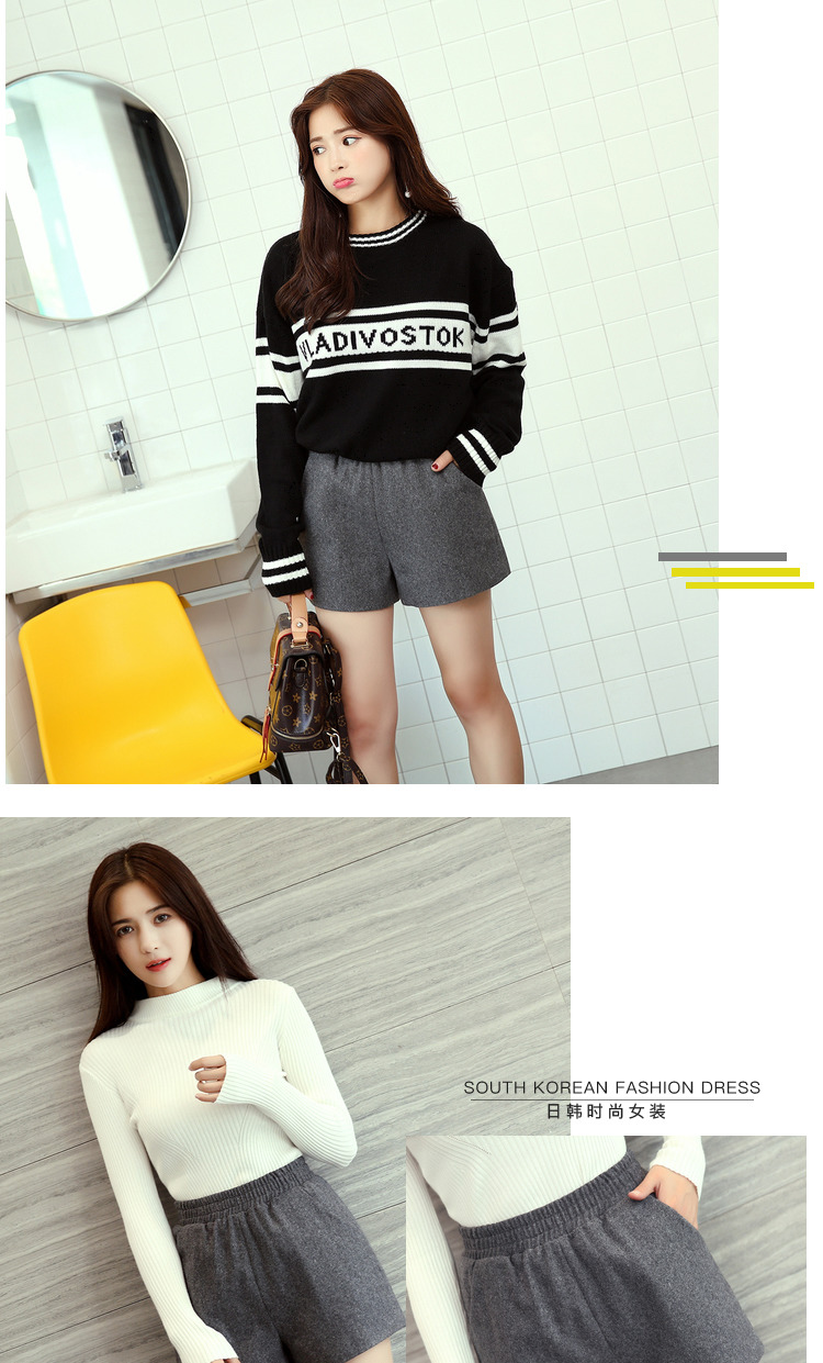 Người mẫu thu đông 2018 eo cao len rộng quần short nữ chất béo mm mỏng thun co giãn dày quần thường quần mùa đông quần quần sooc nữ đẹp