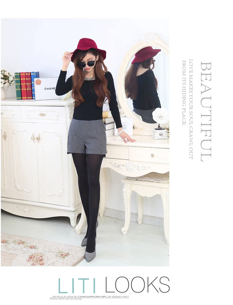 Thu đông 2018 phiên bản mới của Hàn Quốc của quần short nữ mới size lớn eo cao quần short thẳng quần len ống rộng mùa đông thời trang đi biển cho nữ