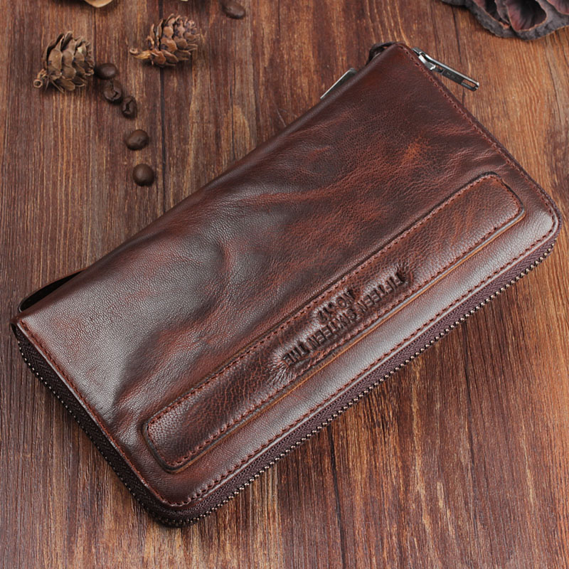 Pure handmade sheepskin retro long version wallet men's laced ruffle for old women genuine leather soft youth hands with bag bracelet