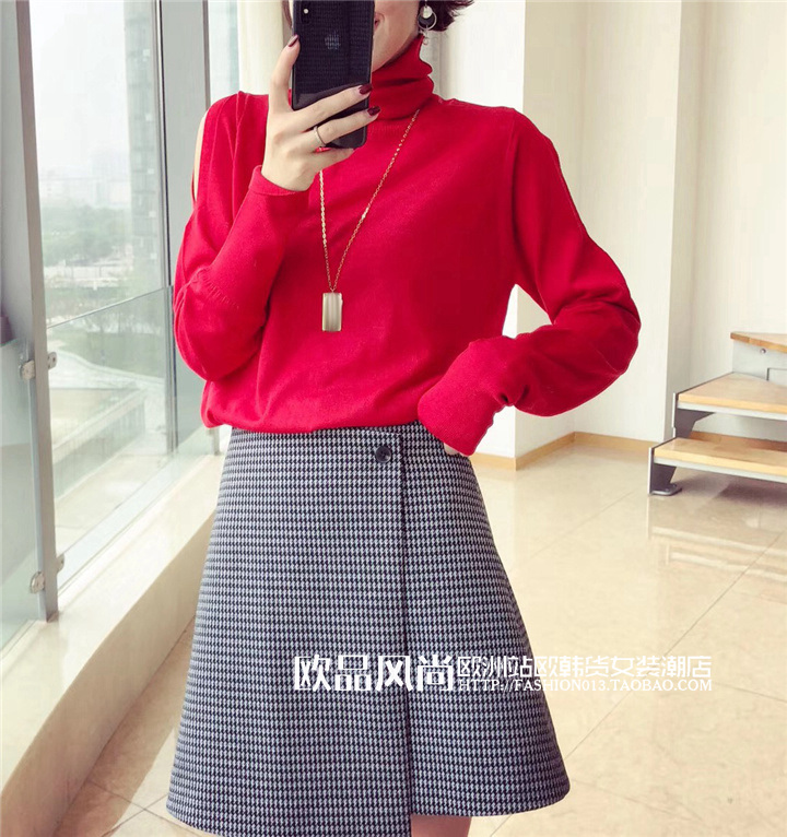 Châu Âu ga mùa thu 2018 mới Hàng châu Âu len nữ cổ cao chạm đáy áo sơ mi nữ mỏng phần đầu mùa thu dệt kim áo thủy triều áo len mỏng