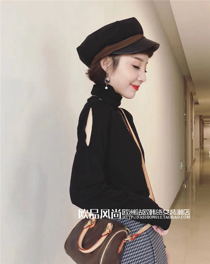 Châu Âu ga mùa thu 2018 mới Hàng châu Âu len nữ cổ cao chạm đáy áo sơ mi nữ mỏng phần đầu mùa thu dệt kim áo thủy triều áo len mỏng