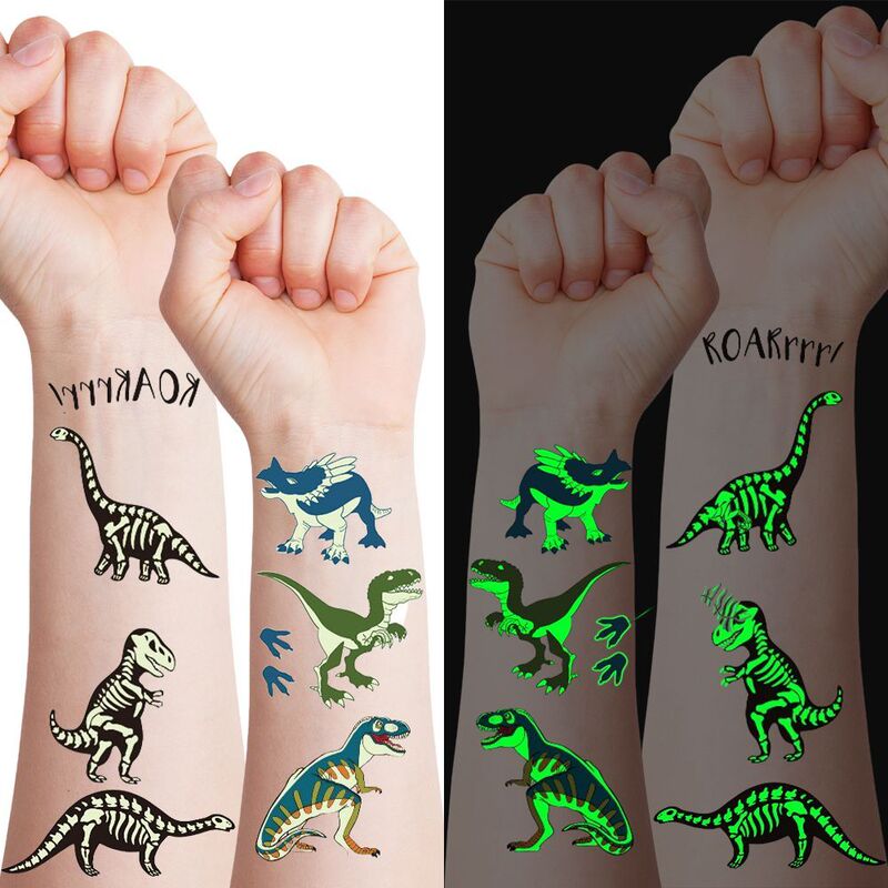 Glow-In-The-Dark Dinosaur Waterproof Children's Tattoo Stickers Cartoon Cute Dinosaur Stickers Luminous Non-Toxic Safe Reward Stickers